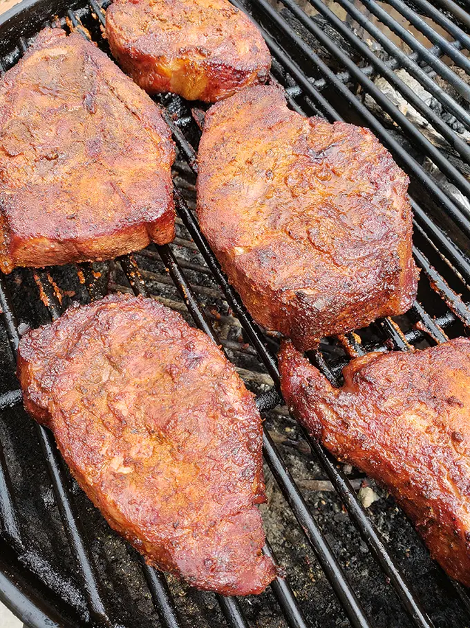 country style pork ribs on a charcoal grill