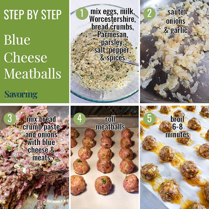 step by step collage of preparing meatball recipe