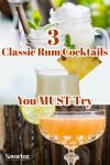 a collage of rum cocktails including mojito, pina colada, and daiquiri