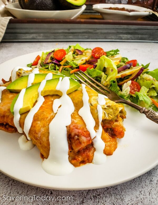 Green Chile Chicken Enchiladas with Red and Green Sauce Savoring Today