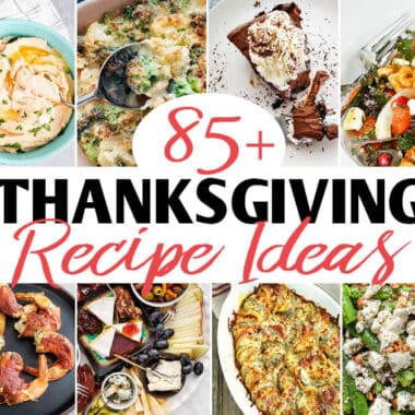 collage of food images with a Thanksgiving Recipe Ideas banner