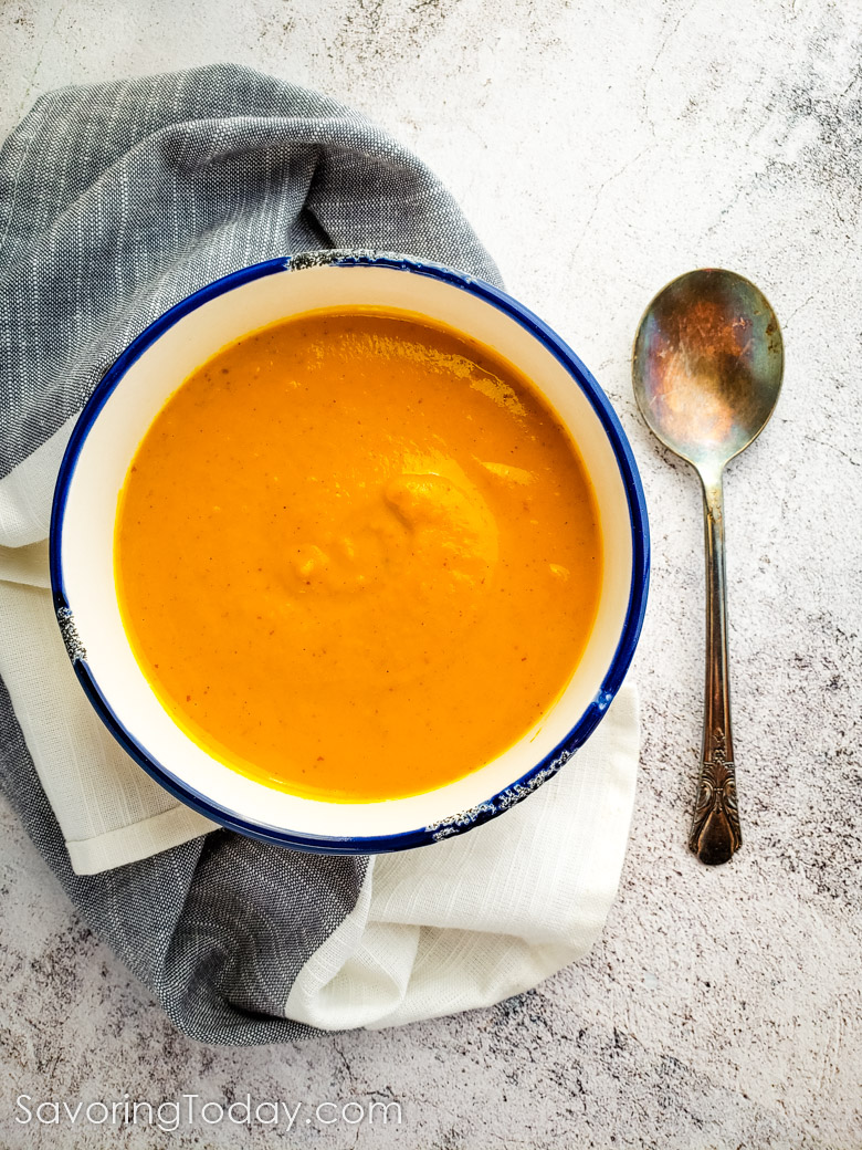 smooth pureed soup made with fresh pumpkin without toppings