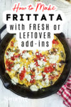 frittata in cast iron skillet with pinterest banner