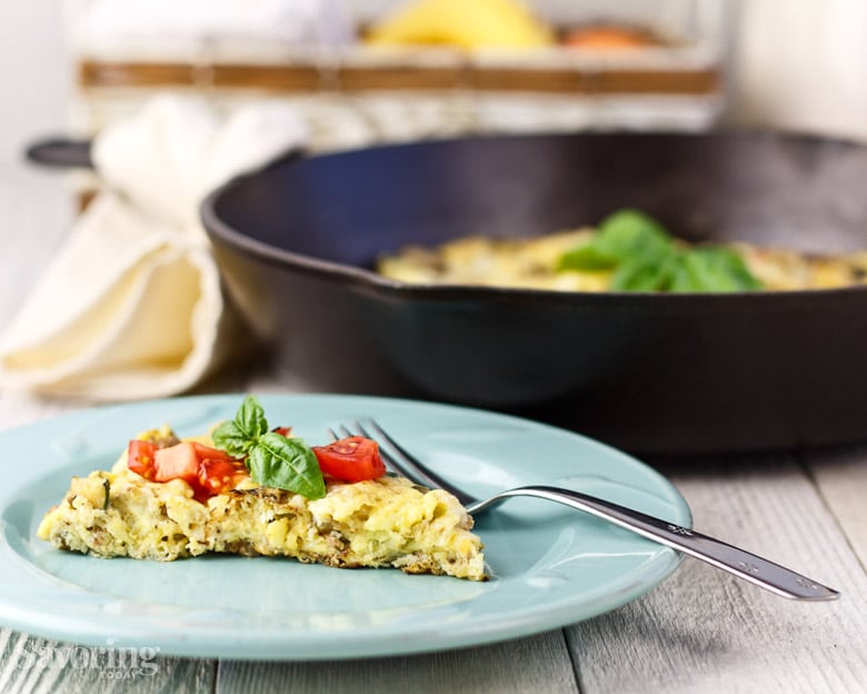egg frittata served with tomato and basil