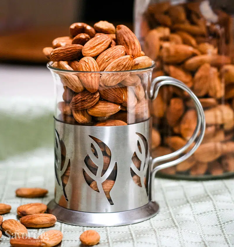 dehydrated almonds in a glass cup