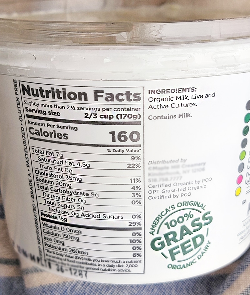 organic yogurt ingredient label