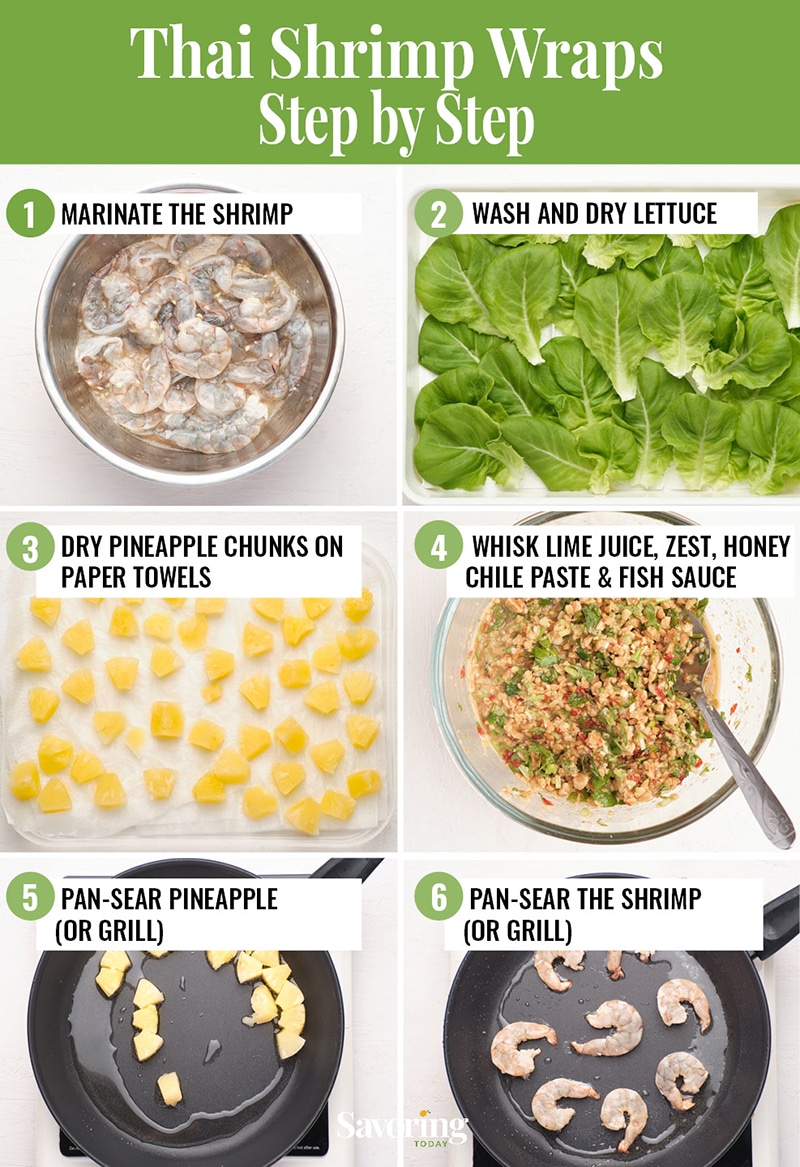 step by step collage of making thai lettuce wraps
