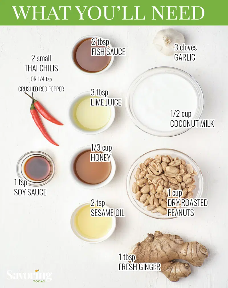 collage of ingredients for Thai peanut sauce