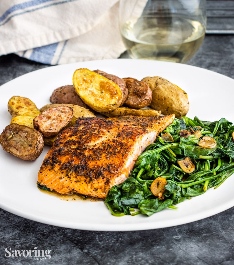 salmon with spinach and potatoes
