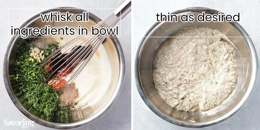 mixing ranch dressing in bowl