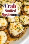 crab stuffed mushroom pinterest image with banner text