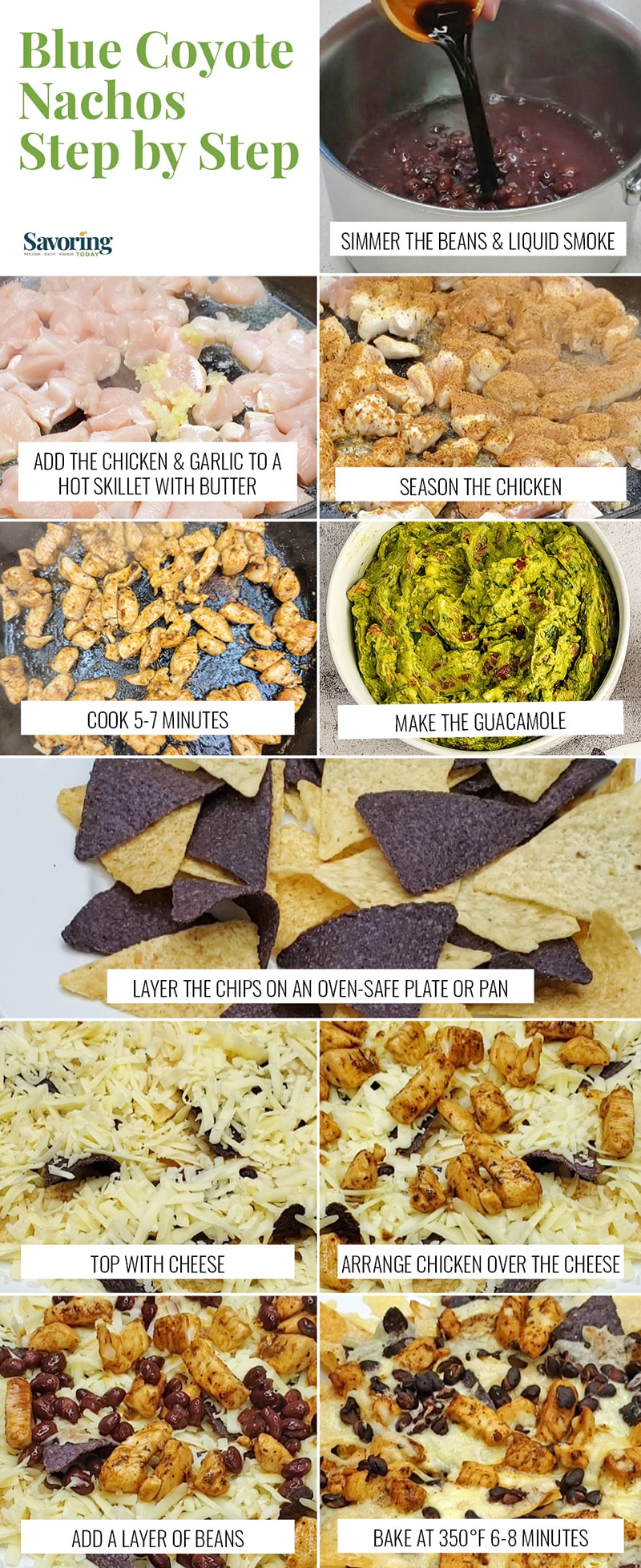 Step by step collage of how to make chicken nachos