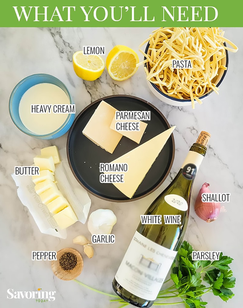 alfredo ingredient collage with labels