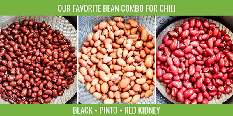 trio of beans in colanders, including black beans, pinto beans, and red kidney beans