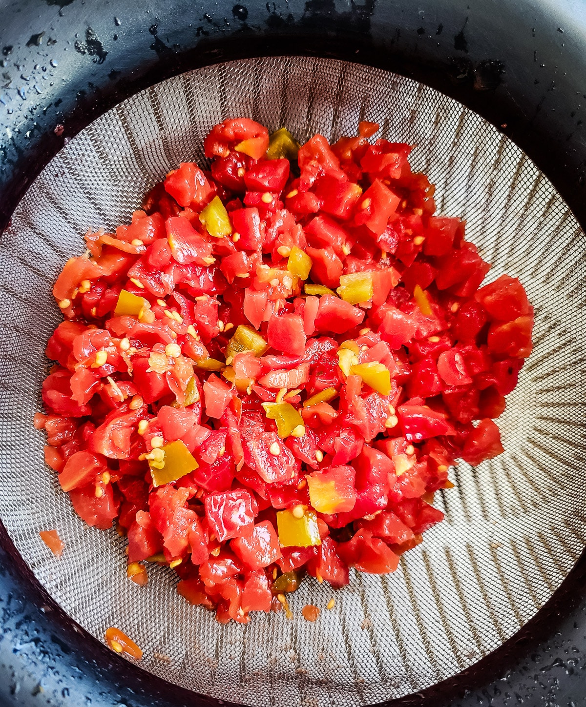 rotel tomatoes in a colander