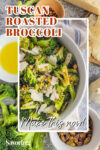 roasted broccoli image set over an image of ingredients with a title banner