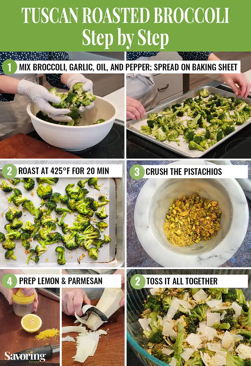 step by step image collage for making roasted broccoli