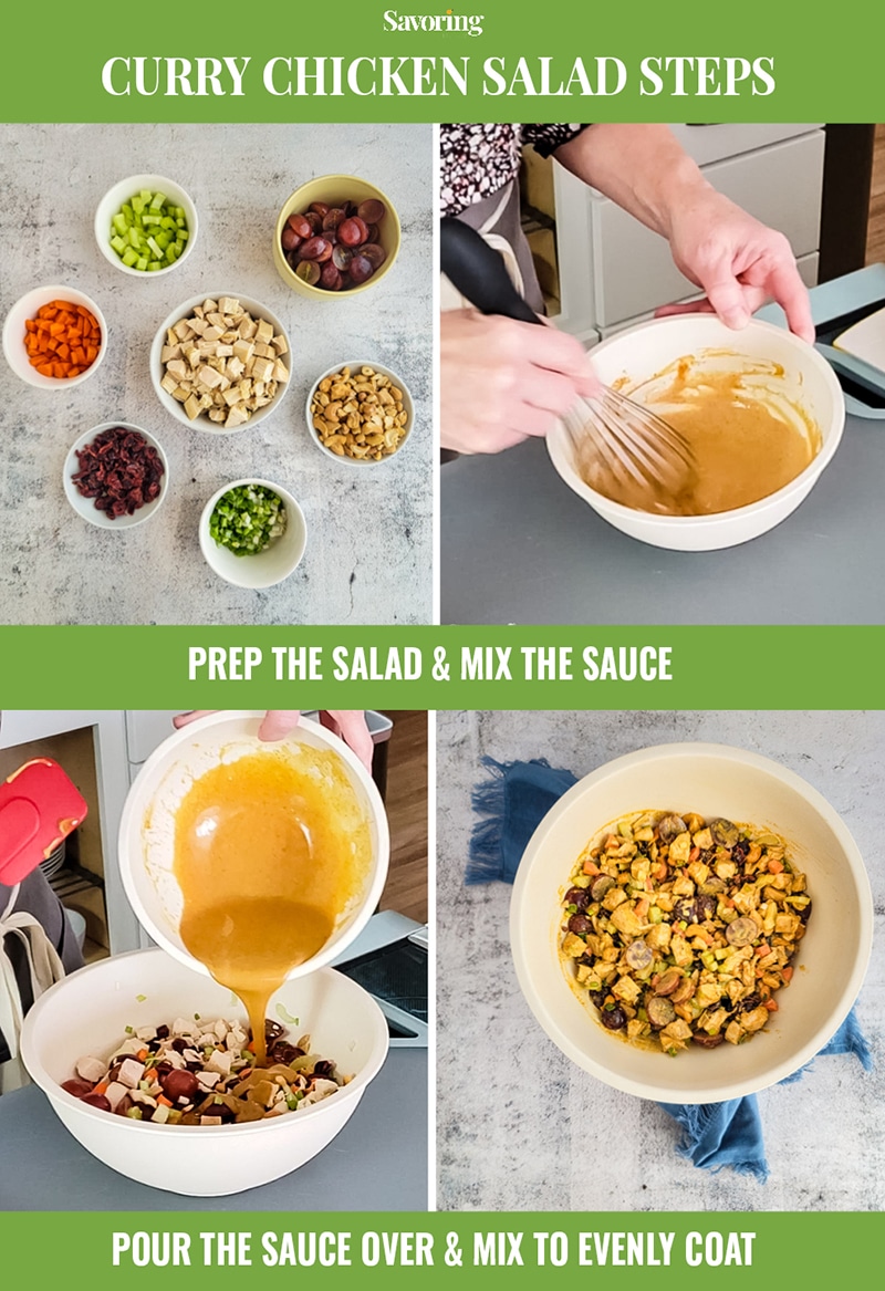 step by step how to make curry chicken salad collage