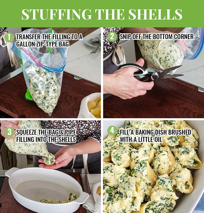 steps to show how to stuff pasta shells