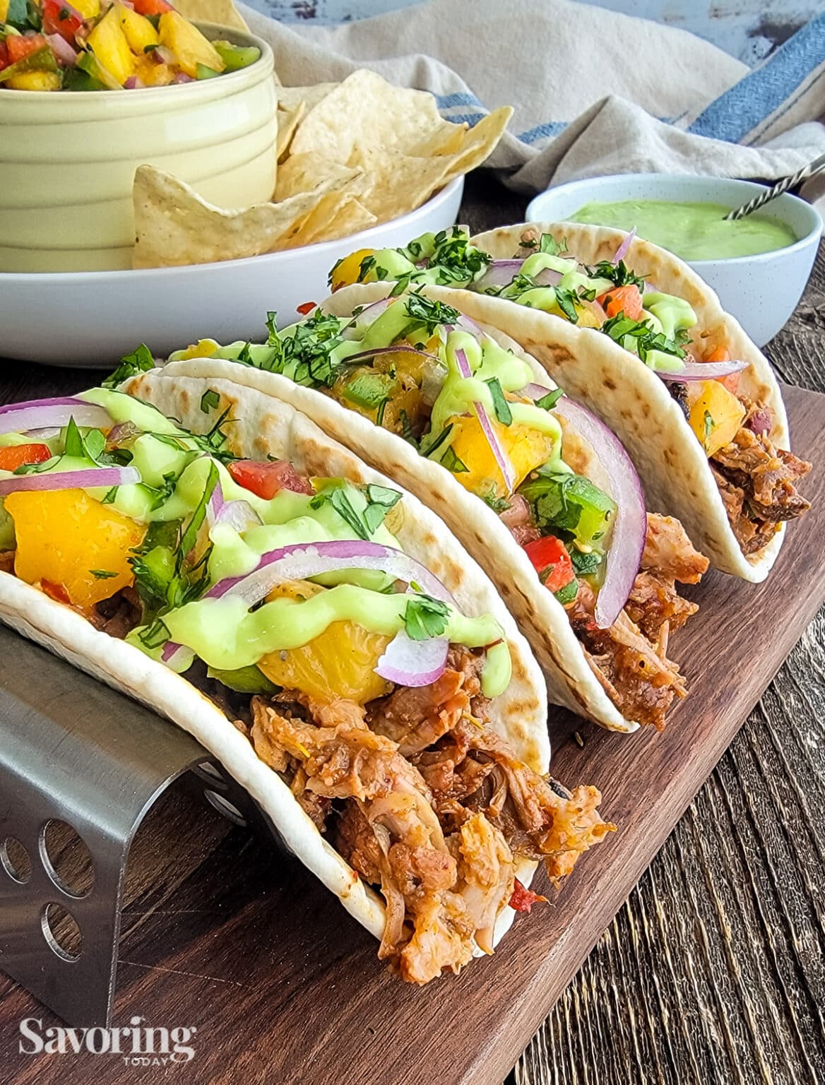 Grilled Al Pastor Style Pulled Pork: Bold, zesty chile-spiced tacos