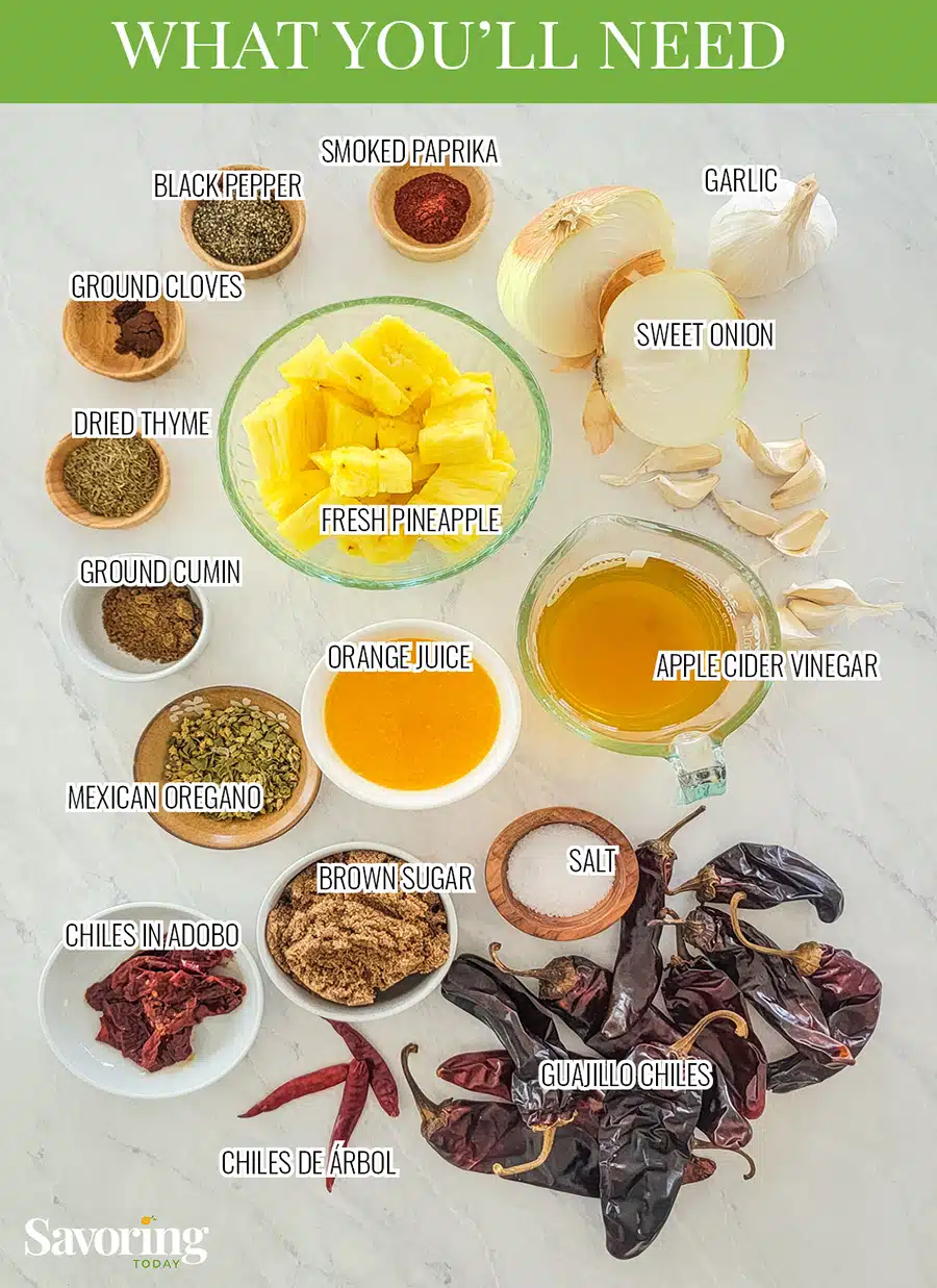 Al Pastor style pulled pork marinade ingredients labeled