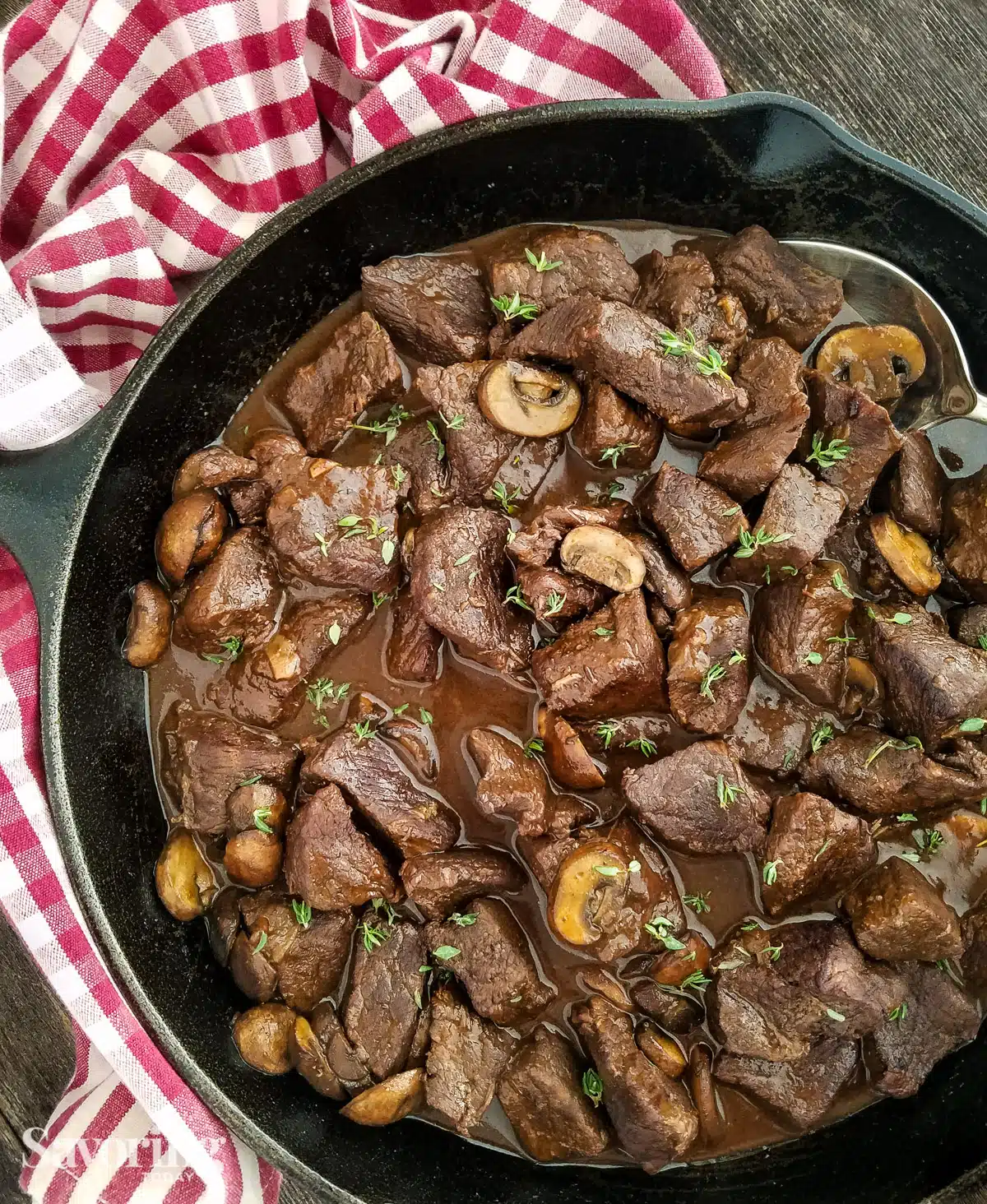 Beef Pot Roast in a skillet with mushroom gravy