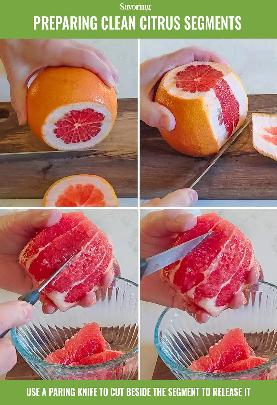 steps showing how to cut clean citrus segments
