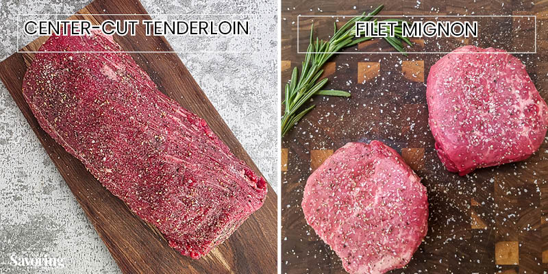 side by side comparison of center-cut tenderloin and filet mignon